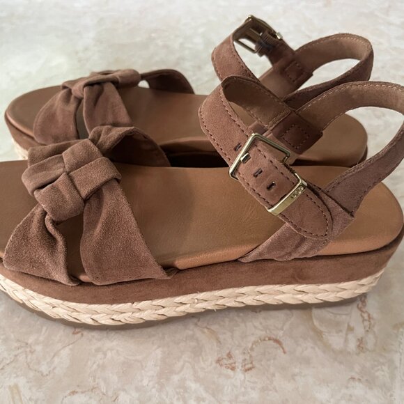 UGG Sz 8 Trisha Chestnut Suede Platform Sandal Jute Sole - Picture 3 of 11